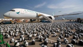 Migliaia di sculture di panda danno il benvenuto ai turisti all’aeroporto di Hong Kong