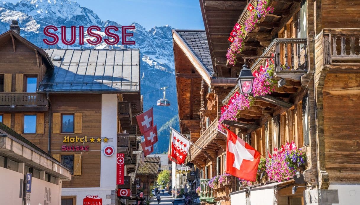 Scorcio del centro di Champéry, Svizzera