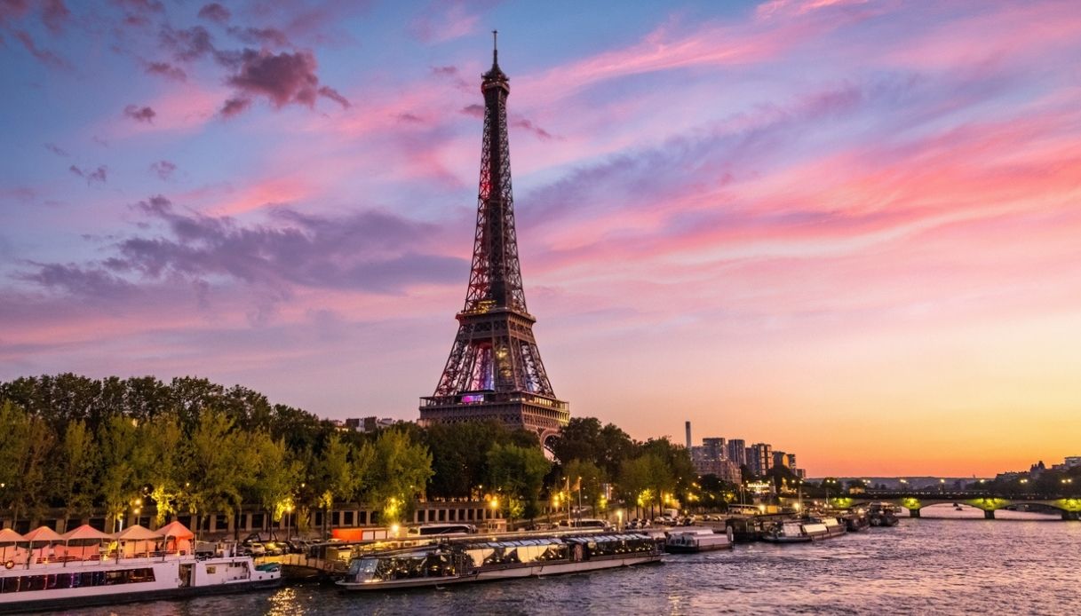 Vista di Parigi al tramonto
