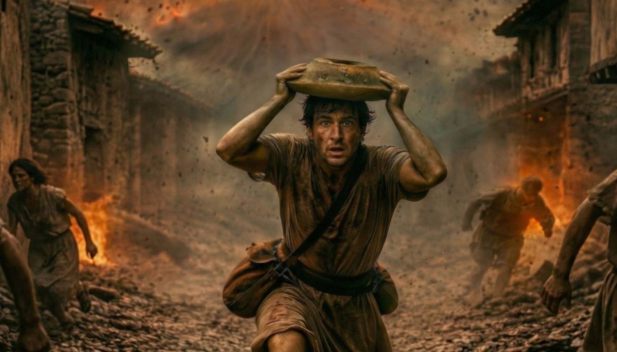 Ricostruzione con AI del ritrovamento dei 2 uomini in fuga a Pompei