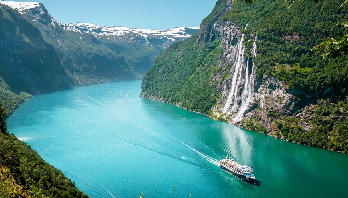 Cascata delle Sette Sorelle a Geirangerfjord, Norvegia
