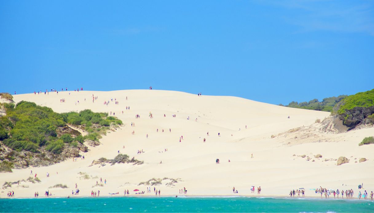 Panoramica delle dune di sabbia della spiaggia di Bolonia, Andalusia