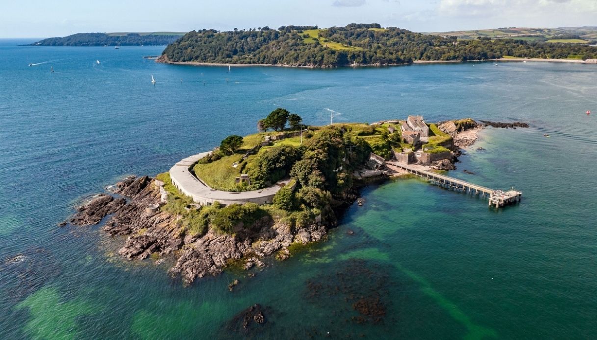Veduta aerea dell'isola di Drake a Plymouth
