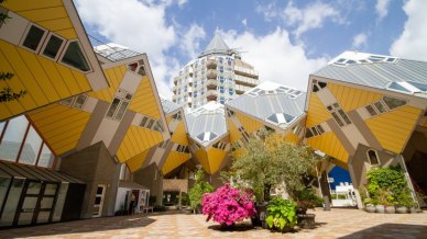 Il quartiere con incredibili case cubiche che sembrano una foresta geometrica: Kubuswoningen, a Rotterdam