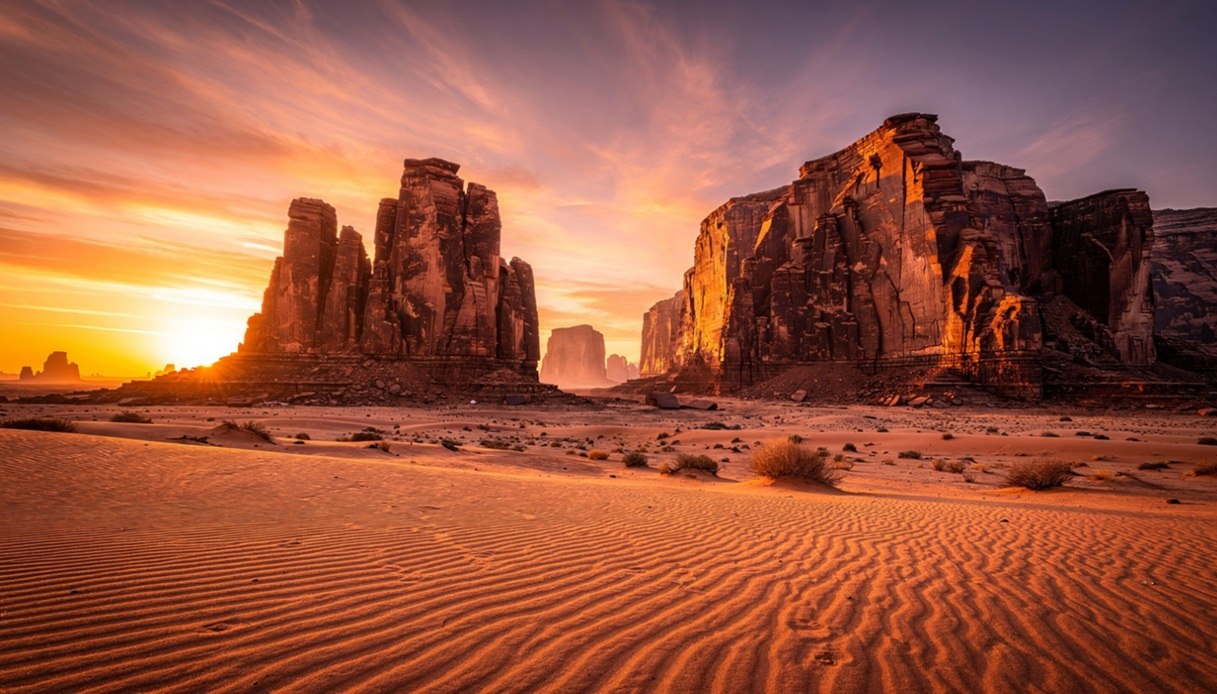Il Wadi Rum con le luci del tramonto